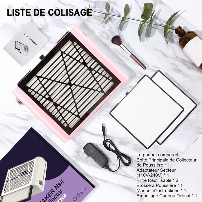 Aspirateur Ongle Professionnelle 80W Aspirateur Manucure avec Brosse et