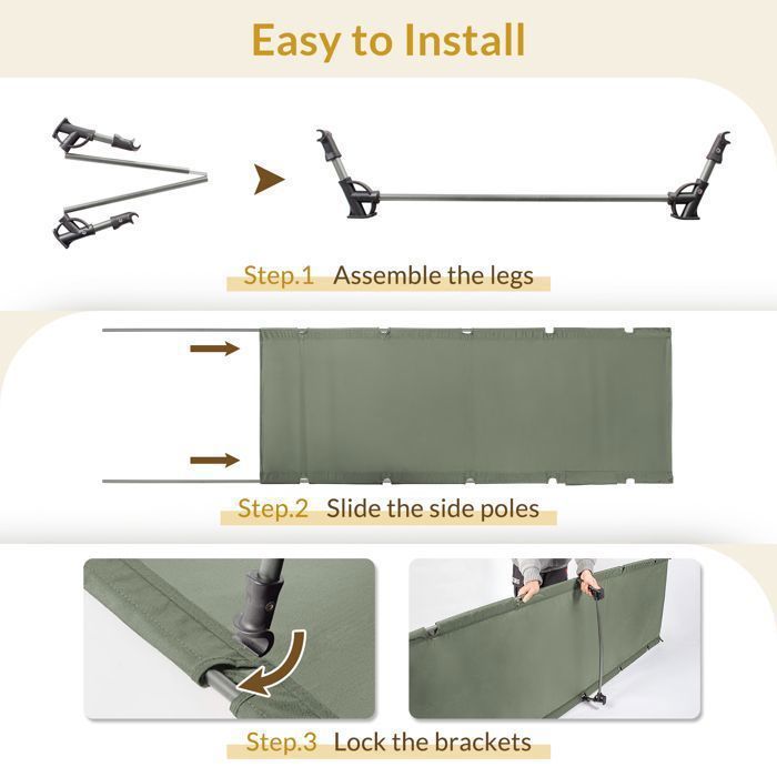 Leogreen Lit De Camping Pliable – Ultra Léger 2,5kg, 192x70x17cm, Capacité 150kg – Vert Foncé