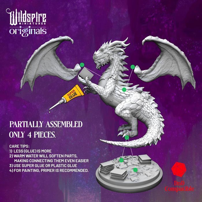 Wildspire – 68 Miniatures Fantasy D&D – Dragon 15 Cm – 28-32 Mm – Non Peintes – Guide PDF Inclus – Kit Démarrage