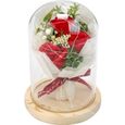 Rose Eternelle sous Cloche,Fleur Artificielle avec Lumineuse LED,Dôme en Verre et Base en Bois,Fête de Cadeaux-0