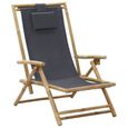 Chaise de relaxation en bambou et tissu gris foncé - 64 x 89 x (71-94) cm-0