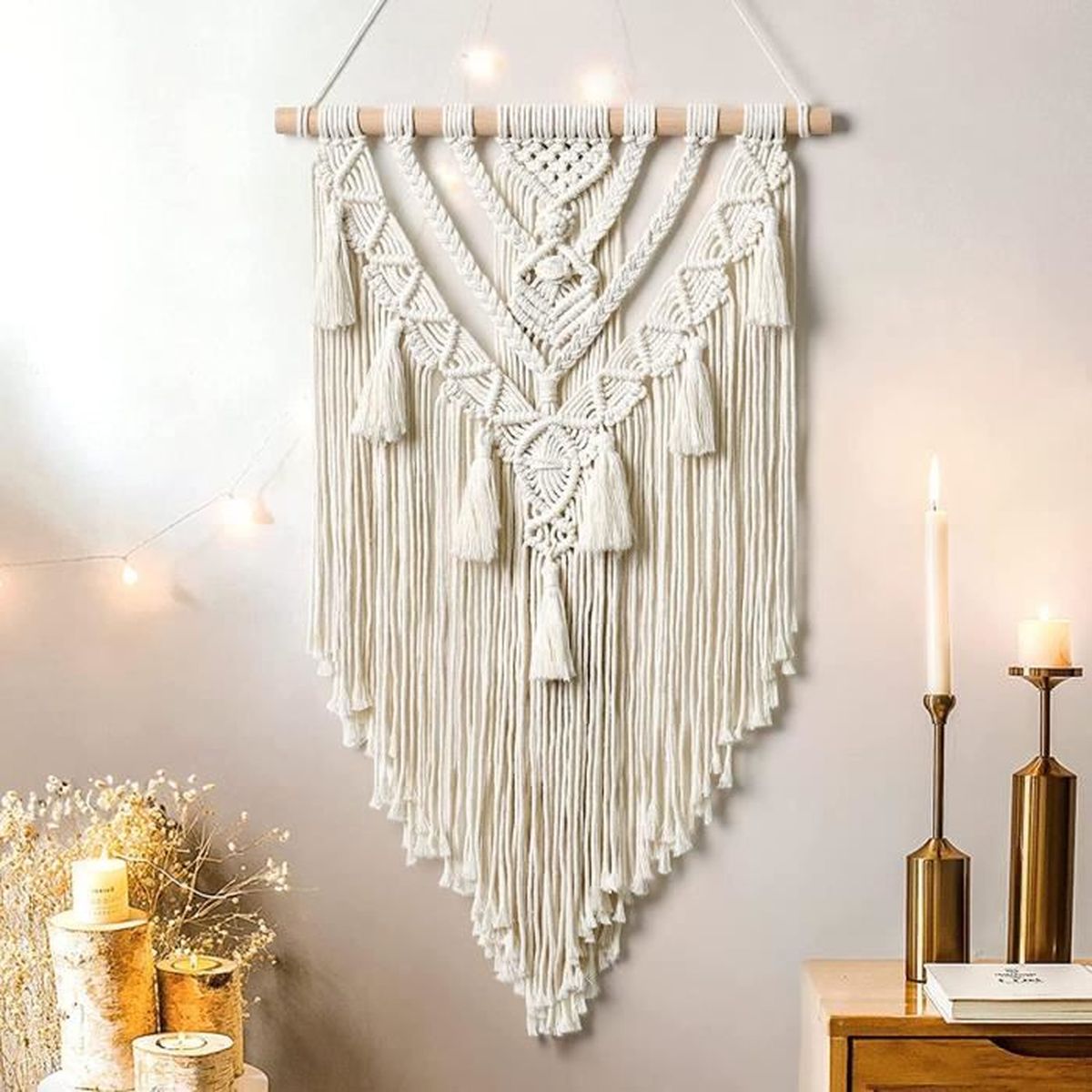 WLVG Tenture Murale tissée en macramé Boho, Mariage, Ornement Mural, décor d'art Mural Moderne Tapisserie bohème pour Maison, décorations de fête, Appartement G 50x95cm (19.7x37.4inch