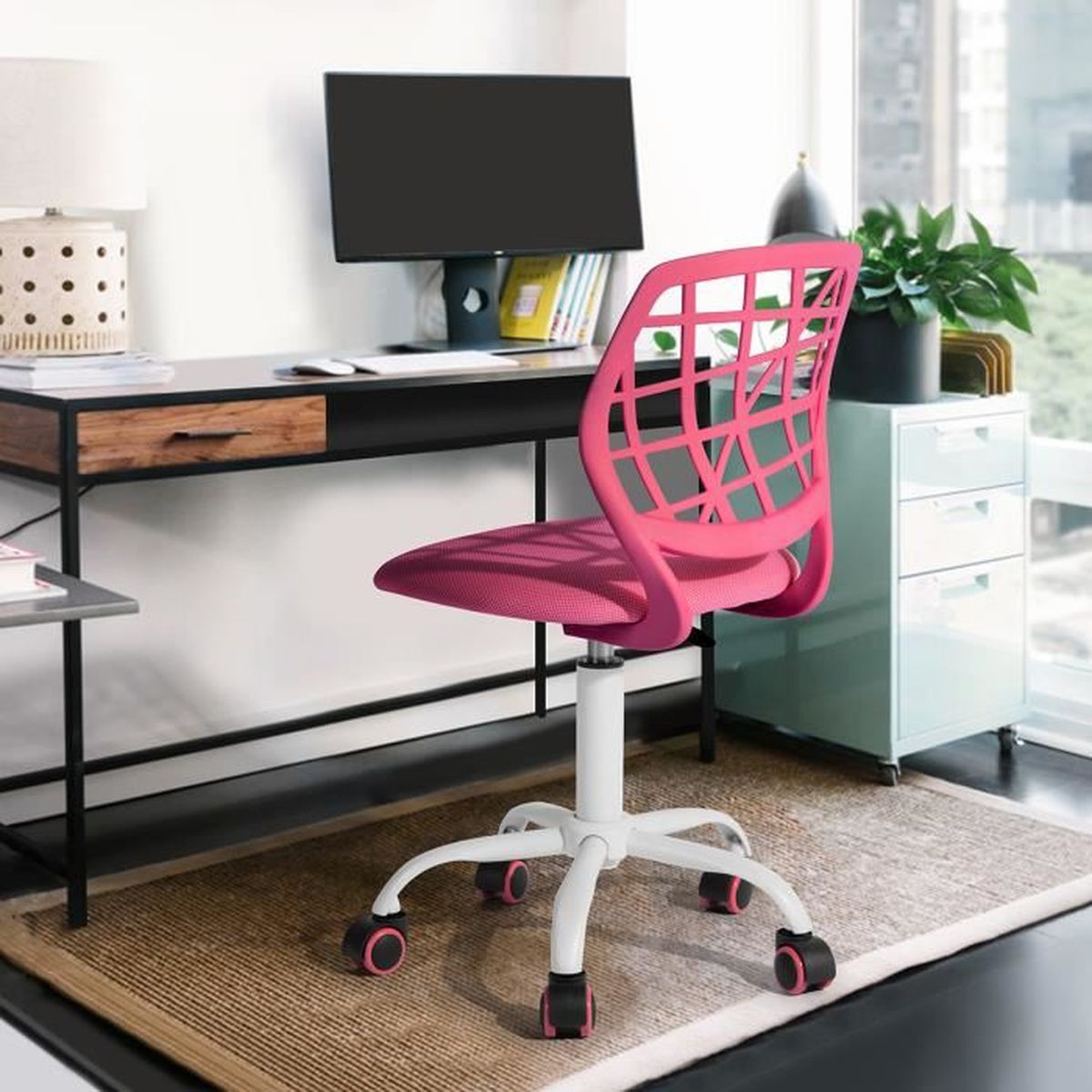 Chaise de bureau Maille Pied Chromé Hauteur Réglable Roulettes