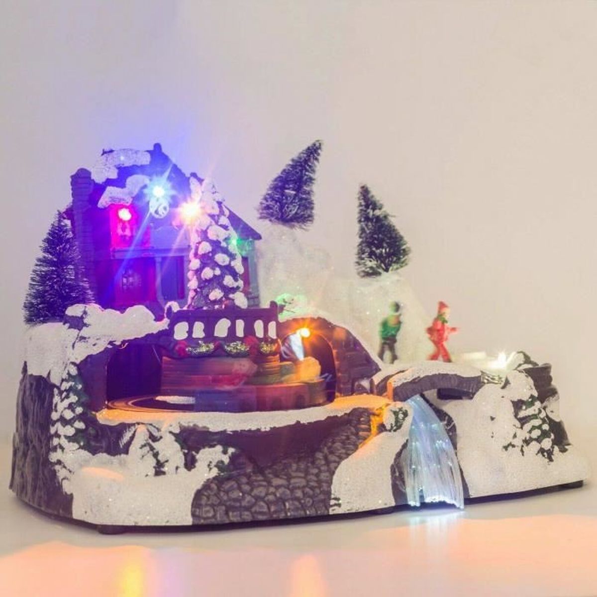 Village de Noël Animé et Lumineux Scène de Noël train de noel tournant et personnages de Noël