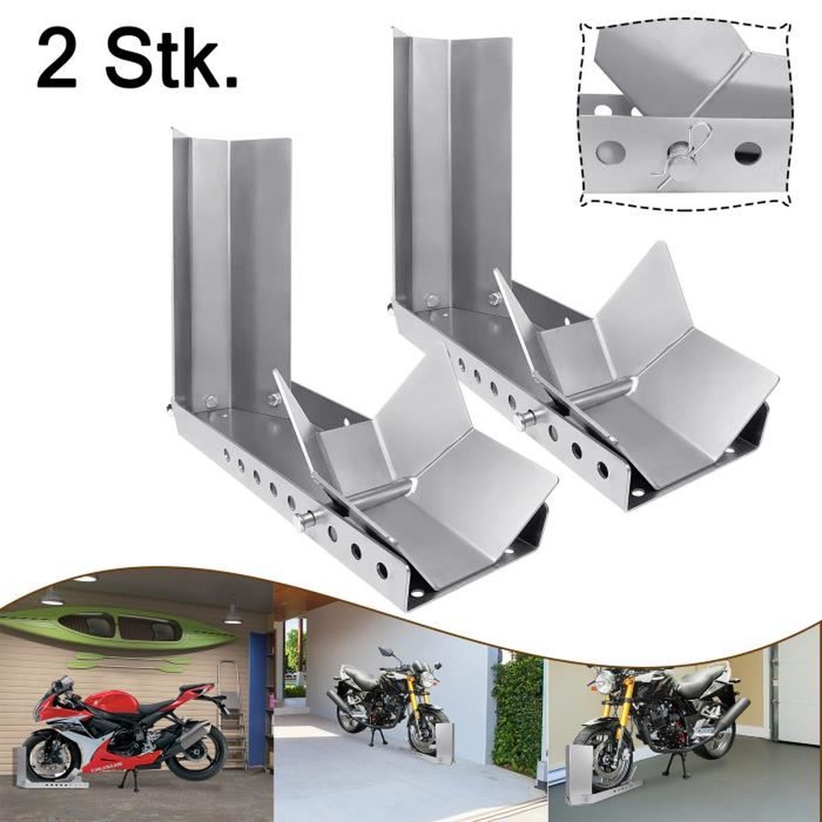 Béquille Arrière Moto CRUIZER - Charge 300kg Avec 4 Roues Et Barres Renfort