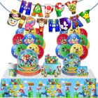 FOCLATUNER Decoration anniversaire Super Mario, 89 PCS Ensemble de fête d'anniversaire Contient Gobelets Serviette Nappe Ballon Bannière