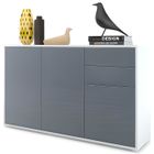 Commode Buffet Ben V3 - VLADON - Blanc mat - Gris haute brillance - 2 portes - 2 tiroirs