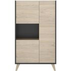PEGANE Buffet Meuble de rangement 3 portes coloris graphite-naturel - Longueur 81 x Hauteur 135 x Profondeur 43 cm