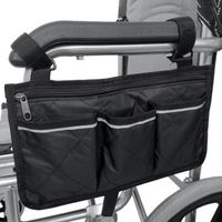 Sac de rangement multi-poches pour le côté de la main courante de fauteuil roulant(noir) -JIA