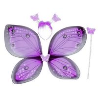Costume Fee papillon Fille 3 accessoires violet Ailes enfant 56x41cm baguette serre tete Set Deguisement et carte animaux