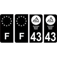 43 Haute Loire nouveau logo Noir autocollant plaque immatriculation auto ville sticker Lot de 4 Stickers - Angles : arrondis
