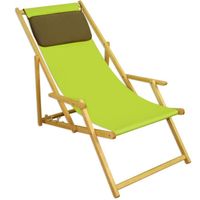 Chaise longue de jardin vert pistache pliante avec oreiller, chilienne en bois naturel 10-306NKD