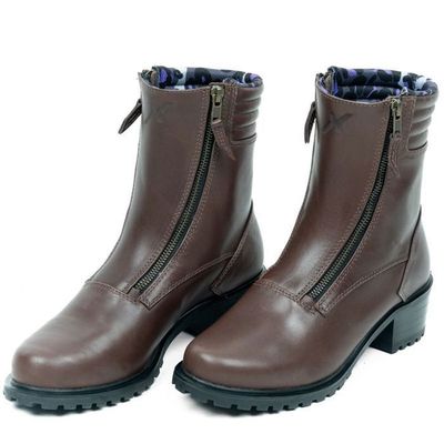 Demi-bottes Moto Femme COMBAT MOTOBLOUZ Certifiées CE - Cuir Vachette, Protections Malléoles, Talon 5 Cm, Double Zip