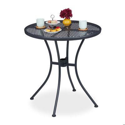 Relaxdays Table Ronde De Jardin Aspect Rotin – Compacte 2-4 Personnes – Plastique & Métal Robuste – H 74 X Ø 60 Cm – Brun – Idéal Balcon, Terrasse, Camping