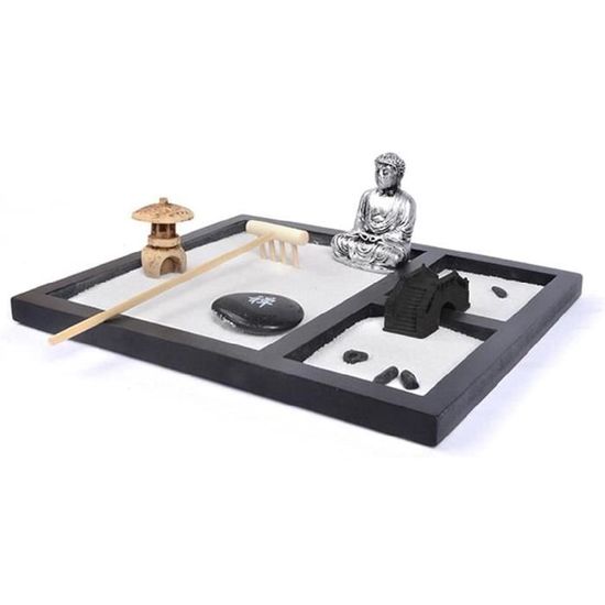 Jardin De Sable Zen Miniature Pour Bureau - Bac En Bois Noir Avec Sable Blanc Et Accessoires - Décoration Japonaise Apaisante Section Z Nes
