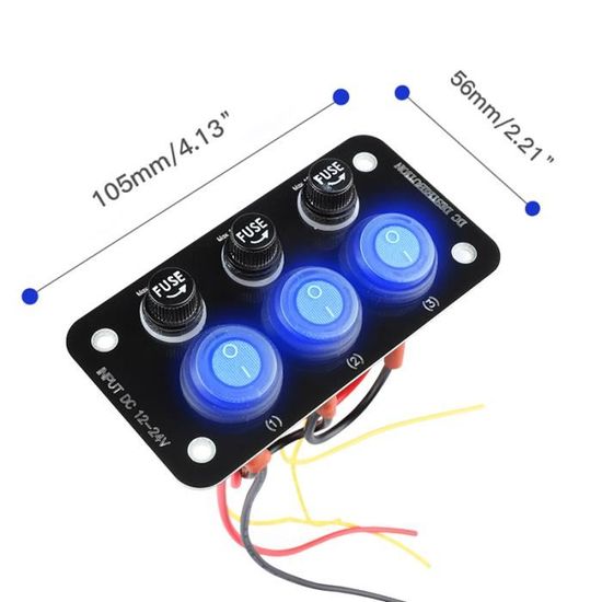 RUNCCI-YUN interrupteurs LED Bleu ronds à bascule 12-24V,Panneau de commutation de voiture,3 Gangs, Panneau de commutation 12V pour Voiture, Camion, Voitures de Course, Marine