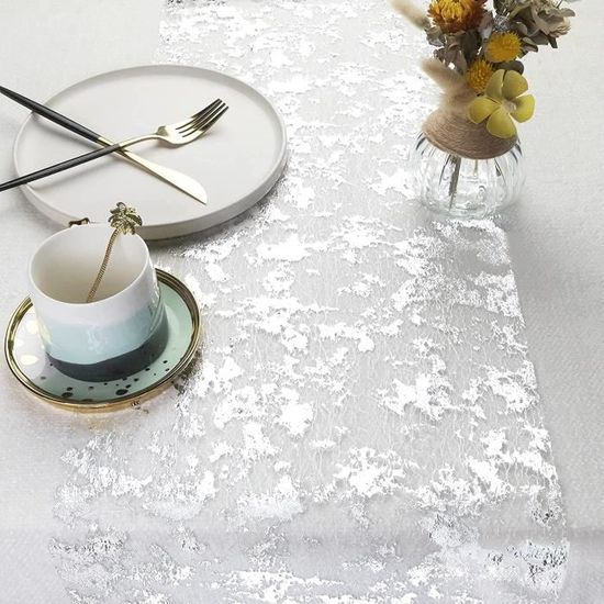 Chemin De Table Tulle Métallique Avec Feuille D'Or 10m X 28cm - Décoration Argentée Mariage Et Fêtes