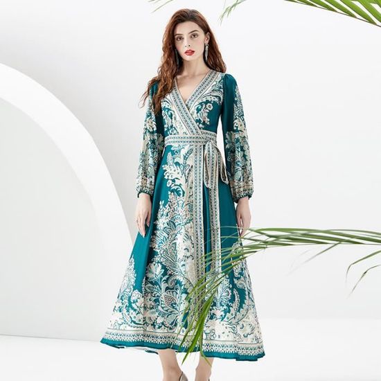 Robe Pull Femme Manches Longues - Col V En Tricot Côtelé - Avec Poches - Taille Midi (Genou) - 11
