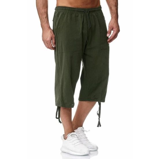 Short Lin Coton Homme Léger Ample - Shorts Sport Running Plage Voyage Avec Poches Et Cordon
