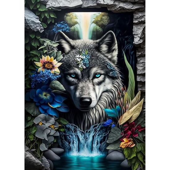 Kit Peinture Diamant Abillyn 5D - Motif Loup Et Attrape-rêves - 30x40cm, Diamants Ronds - Loisir Créatif Adulte/enfant