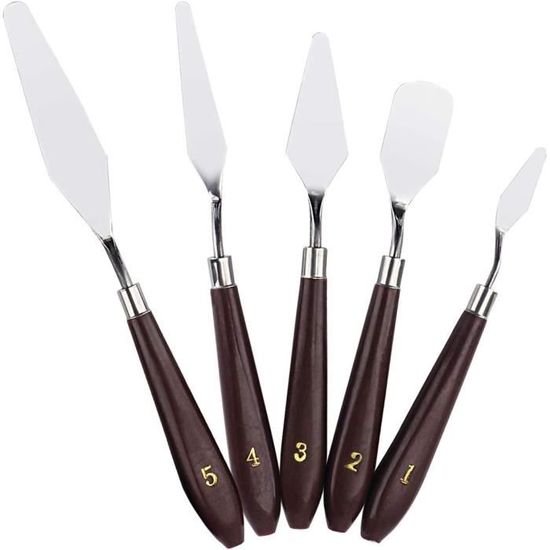 5Pc lettrage stylo palette couteaux kit spatule noir bois manche acier  inoxydable peinture à l'huile gratter peinture acrylique artiste couteau
