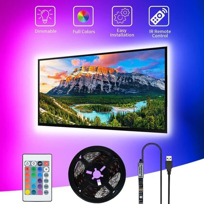 Ruban LED TV Teberno 3M Multicolor USB - Pour TV 32 à 60 Pouces - Contrôle à Distance - Classe énergétique A+