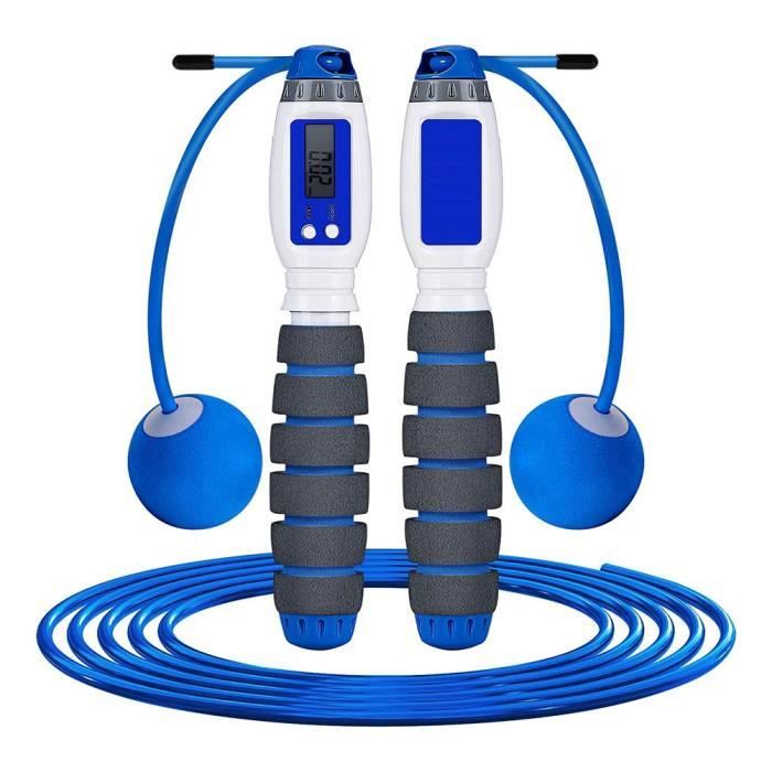 corde à sauter bienfaits à comptage électronique sans fil 2 en 1 réglable / pour l'entraînement de fitness Bleu