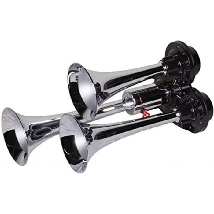 Triple Chrome 12V 24V 130dB Klaxon Air pour Camion Poids Lourds Yacht Bateau Camionnette