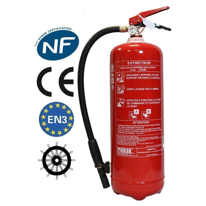 Extincteur 6 litres NF + Support fixation + Panneau signalétique Ref: 005714