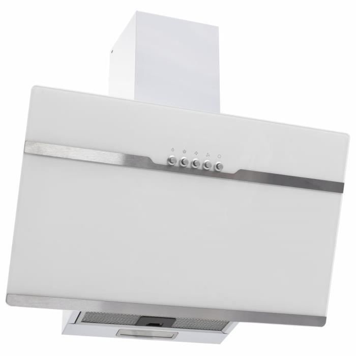 Hotte Aspirante murale - Hotte de cusine silencieuse 60 cm Acier inoxydable et verre trempé Blanc