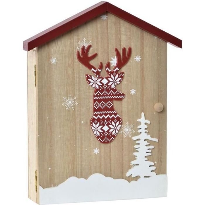 BOITE à clés BOIS armoire murale neuve crochets porte clés décoration RENNE ambiance CHALET montagne campagne
