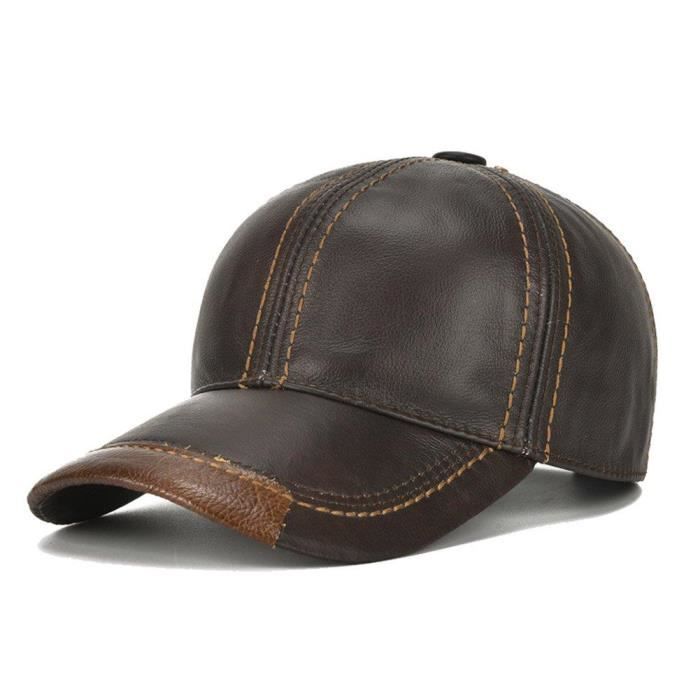 Roffatide Cuir Casquette de Baseball Réglable Chapeau d'hiver Chaud Chapeau pour Hommes Marron Foncé