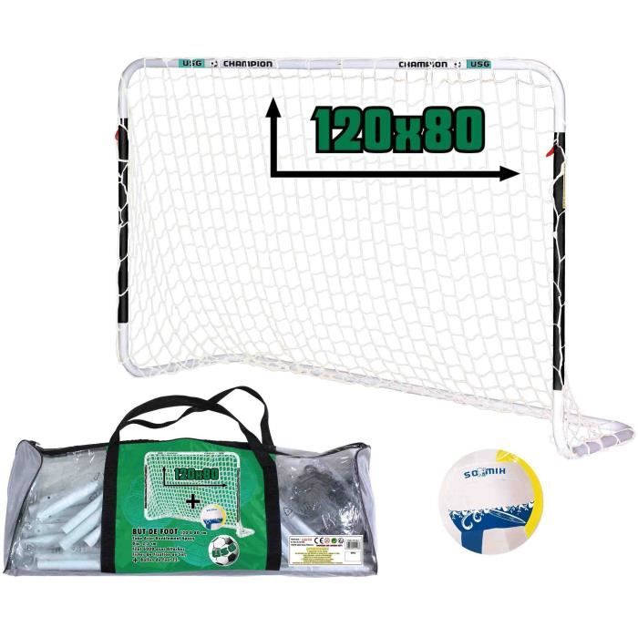 CDTS But de Foot Tubes Métalliques 120x80 cm avec Filet + Ballon de Foot