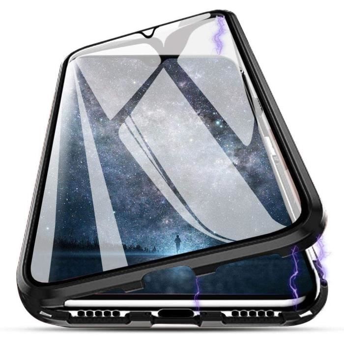 Coque Magnétique Huawei P40 Lite, Plein écran Design Magnétique Adsorption Transparente Etui Arrière et Devant Double Verre TNB