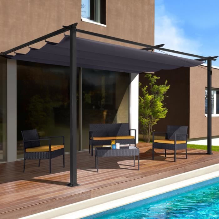 IDMARKET Pergola adossée grise ALIA 3x4 M toit rétractable
