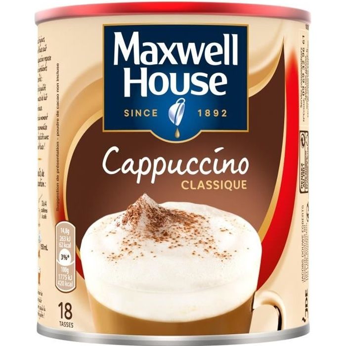 LOT DE 2 - MAXWELL HOUSE Café soluble cappuccino classique - boite de 280 g