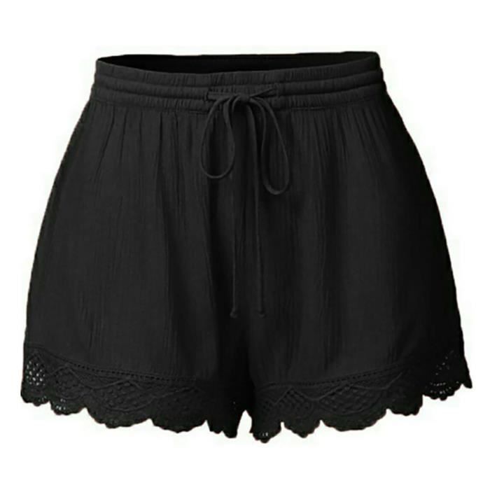 Short Mode Femmes Dentelle Plus La Taille Corde Cravate Yoga Sport Pantalon Leggings Pantalon Noir