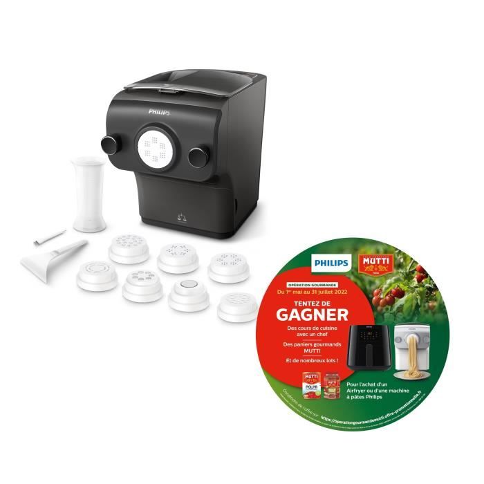 PHILIPS Machine à pâtes HR2382/10, 200W, 100% automatique avec balance, 500g, 8 disques de pâtes, Nettoyage facile, Livre de recette