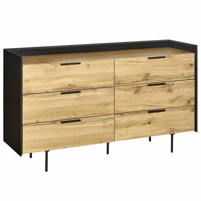 Commode 6 tiroirs Miko  Noir et bois