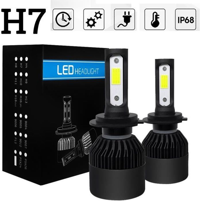 TEMPSA 2X H7 LED Ampoules de Phare de Voiture Haute Puissance 500W 500000LM Blanc 6000K BLANC
