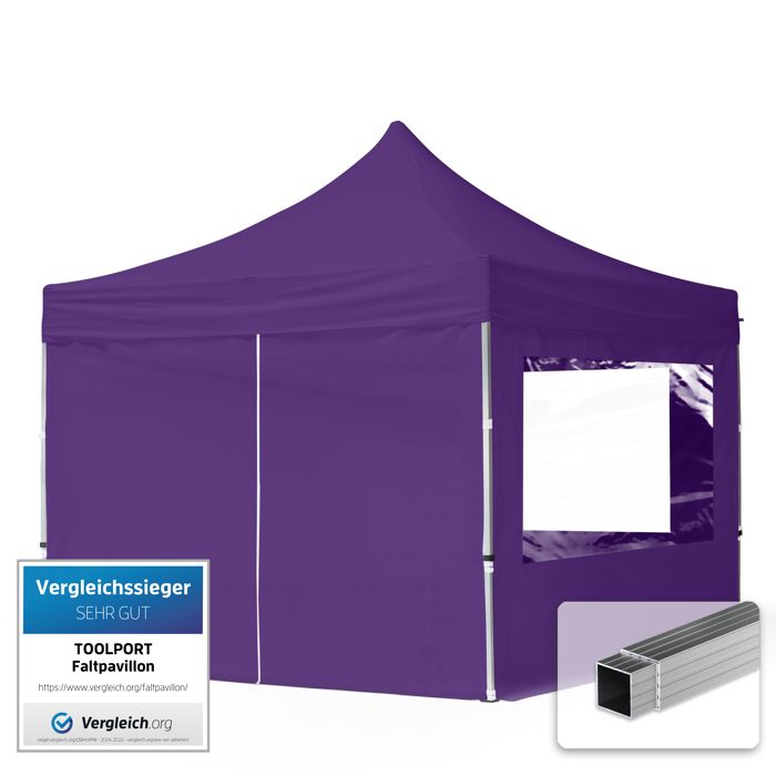 TOOLPORT Tente pliante 3x3 m - Alu, PES env. 300g/m², 4 côtés panoramiques, violet