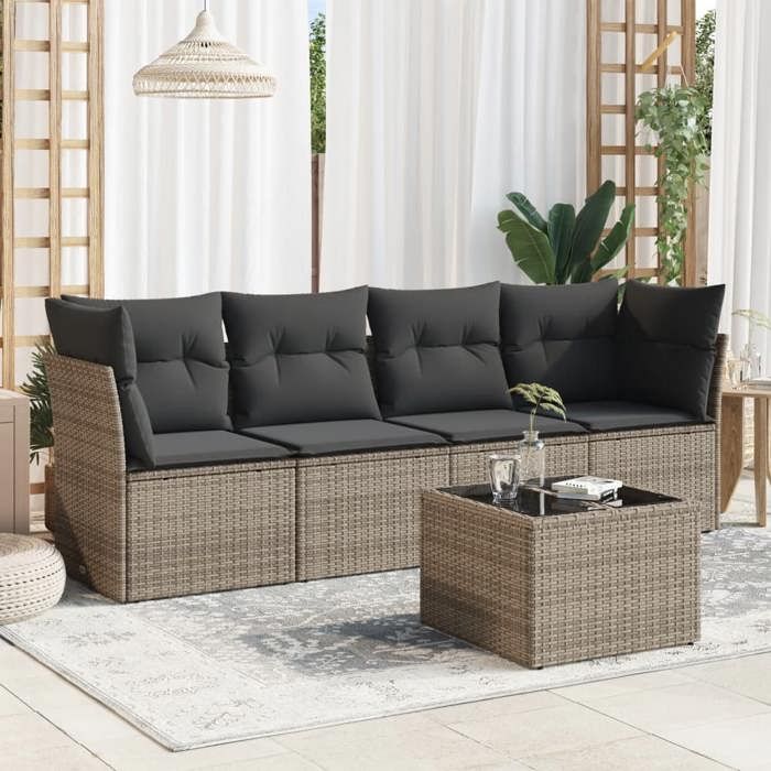 vidaXL Salon de jardin 5 pcs avec coussins gris résine tressée 3217240