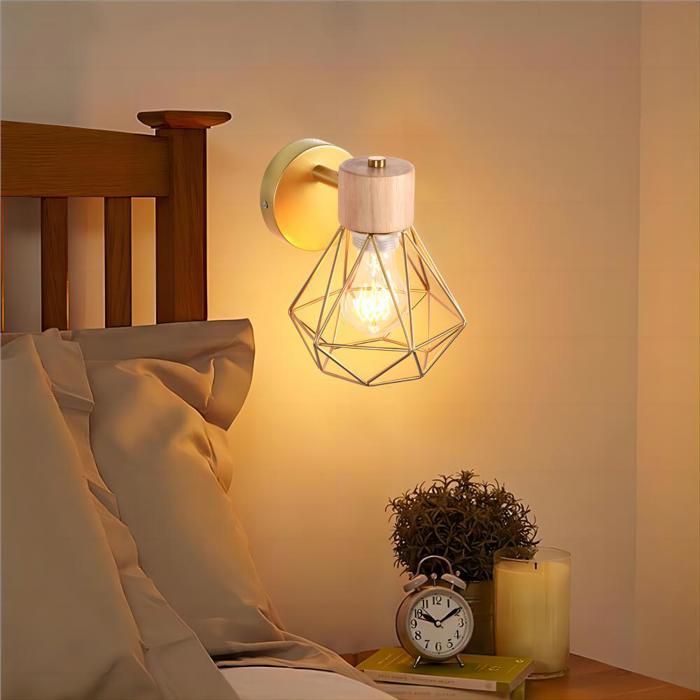 WOTTES 4pcs Applique murale en bois Moderne intérieure Ø16cm Doré Cage lampe murale industrielle pour Cuisine Balcon