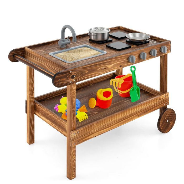 DREAMADE Cuisine Enfant En Bois 81x29x88,5cm - Plaque Sonore Lumineuse, Évier, Robinet, Ustensiles - Jouet Éducatif 3-7 Ans