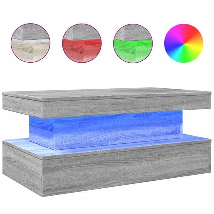 Table basse - SWEETY - avec lumières LED - Gris - sonoma 90x50x40 cm - Pour Salon - 839852
