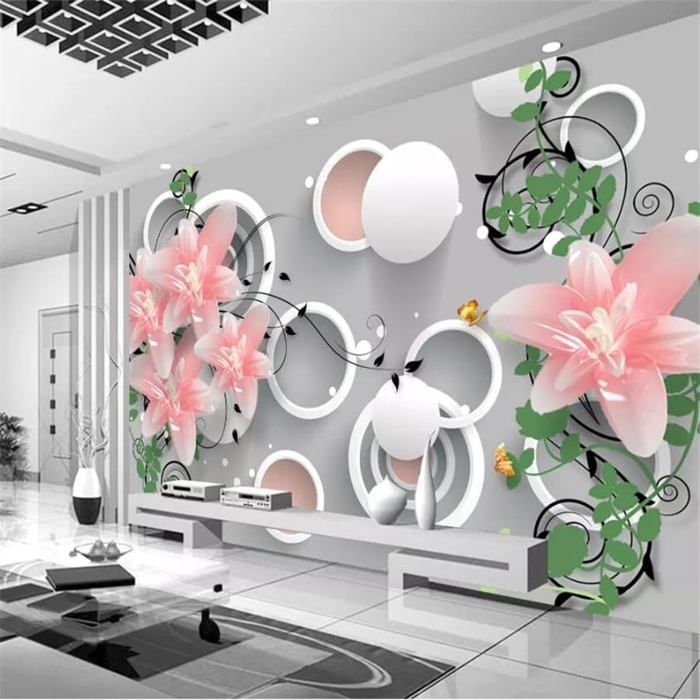 Papier Peint Panoramique 3D Pétales Roses Floral,Soie Fleurs Abstraites
