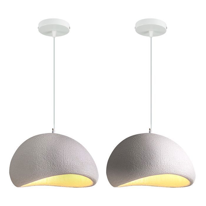 SNOGOLD 2x Suspension Vintage Lustre Industriel Abat-jour en Résine de Dôme Gris Ø20cm E27 Luminaire Éclairage pour Couloir Salon