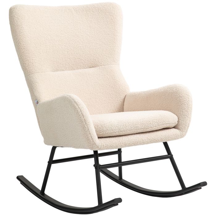 Fauteuil à bascule - HOMCOM - avec assise de 10 cm dépaisseur - pieds incurvés en acier - capacité de charge 120 kg - beige et noir