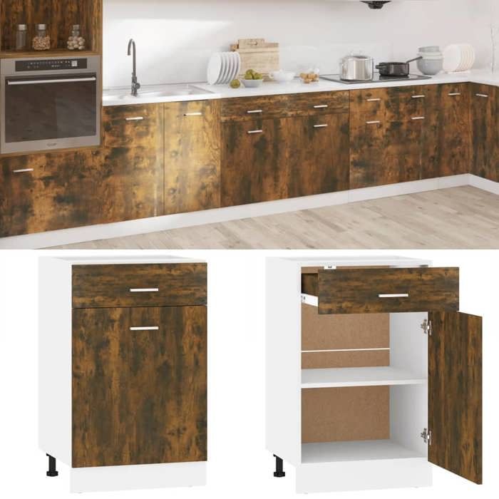 CLOUD NEW* Meuble bas de Cuisine - SMG - Armoire de plancher à tiroir Chêne fumé 50x46x81 5 cm Bois 22 Kg 539586