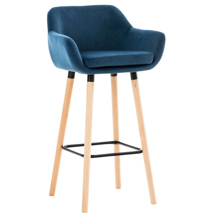 Tabouret de bar lounge x1 design scandinave assise en velours bleu pieds en bois repose pieds en metal 10_0004913 Tabouret de bar lounge x1 design scandinave assise en velours bleu pieds en bois repose pieds en metal 10_0004913